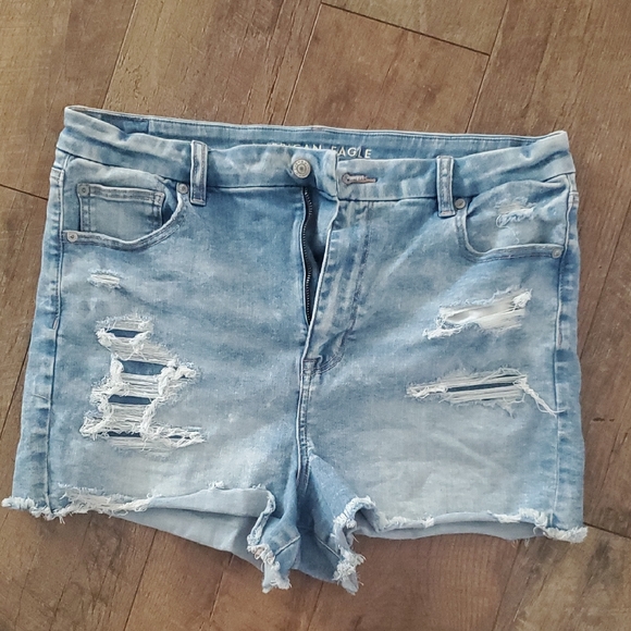 American Eagle Outfitters Women's Distressed Blue Denim Shorts